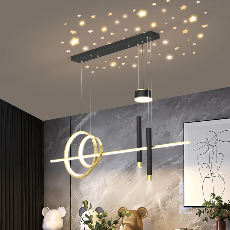 Modern LED Chandeliers Art Decoration Starry Sky Projection Parlor Hotel Hall Simplicity Atmosphere Light Luxury Indoor Lighting