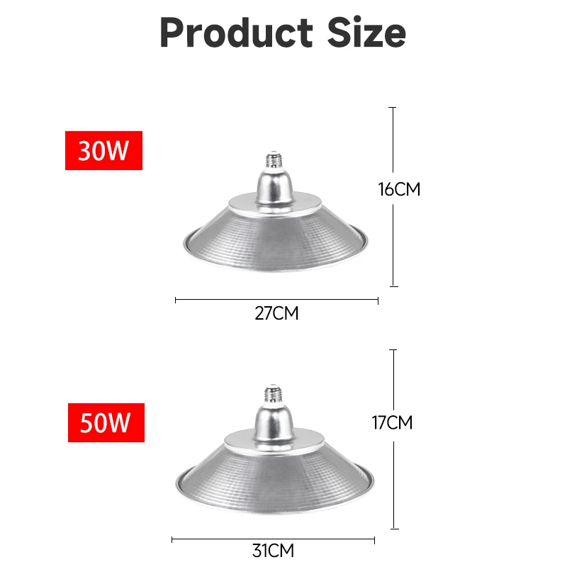 Luz alta brilhante super da baía, lâmpada impermeável da oficina, luz industrial de alumínio, UFO conduziu a luz da garagem, 30W, 50W, E27, 220V