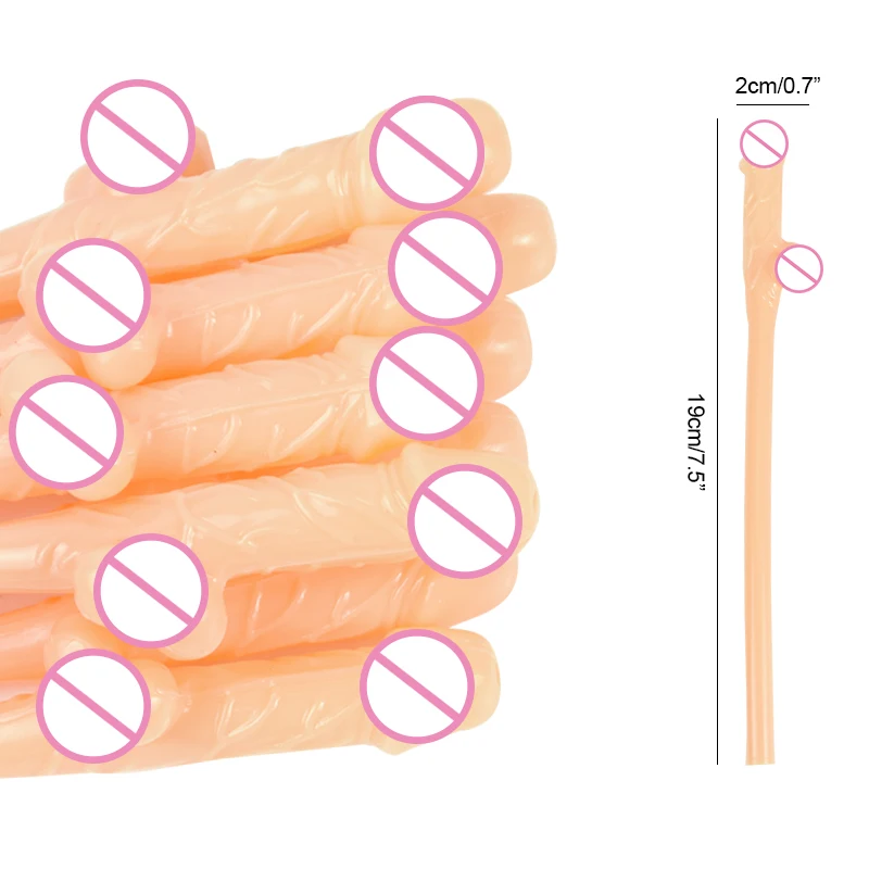 10pcs Bachelorette Party Penis Straws Plastic Novelty Nude Dick Drink Straw For Hen Night Bar Decor Wedding Team Bride Supplies