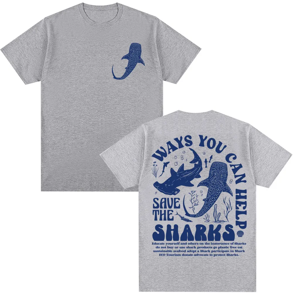 حفظ أسماك القرش احترام المحلي الجرافيك تي شيرت مضحك المحيط الرجال النساء الجمالية قصيرة الأكمام فضفاضة القطن عادية Y2k تي شيرت