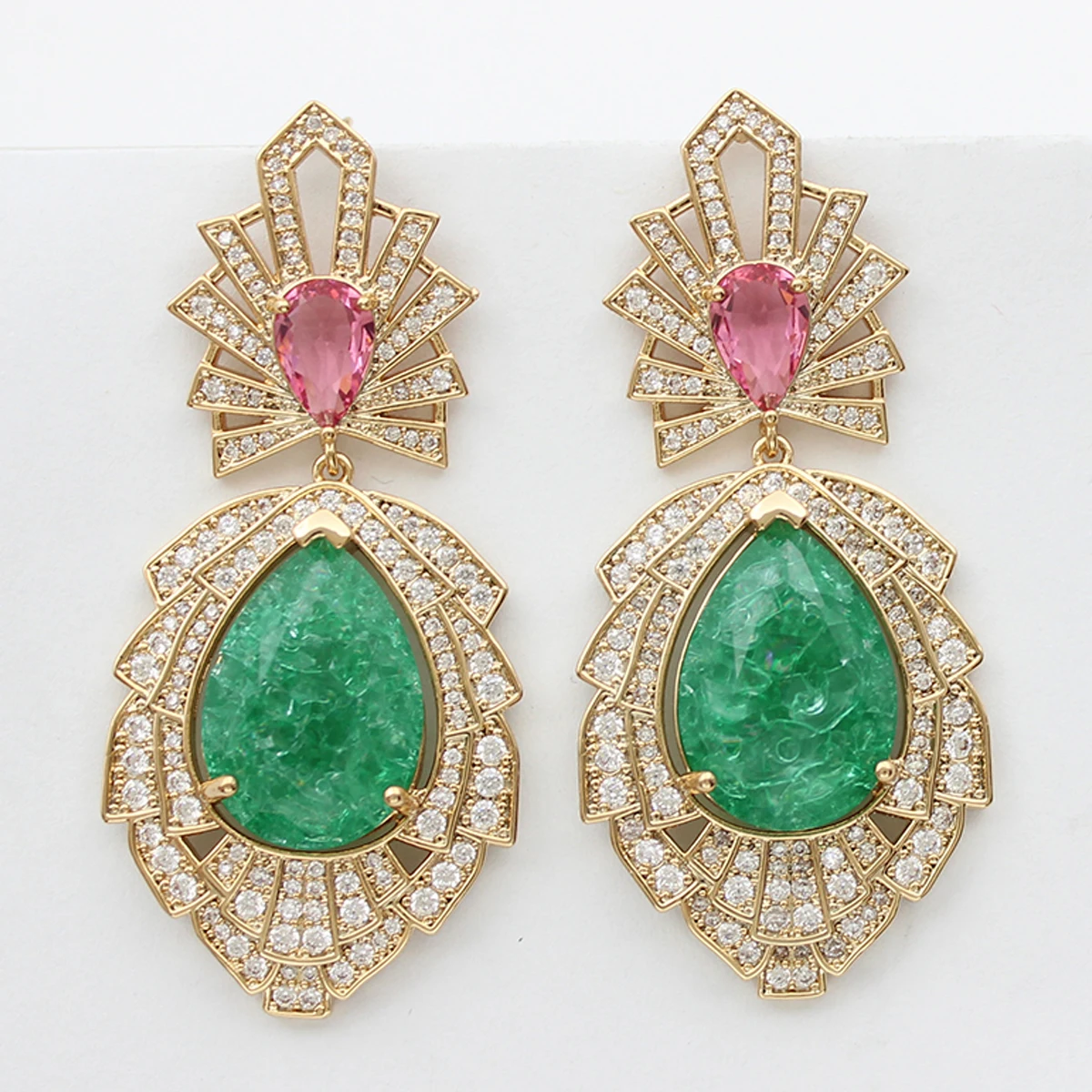 Luxury Women Dangle Earrings Wedding Bride Jewelry Zircon Green Drop Earrings For Evening party Anniversary Gift Female
