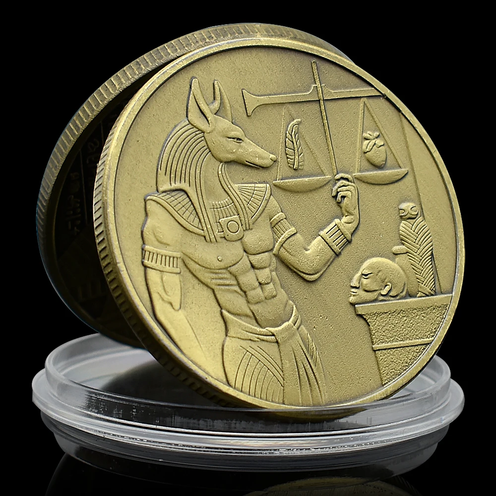 Ancient Egyptian God Anubis Bronze Commemorative Coin Libra Fairness Medal 1Oz Art Craft Home Decotation Holiday Gift