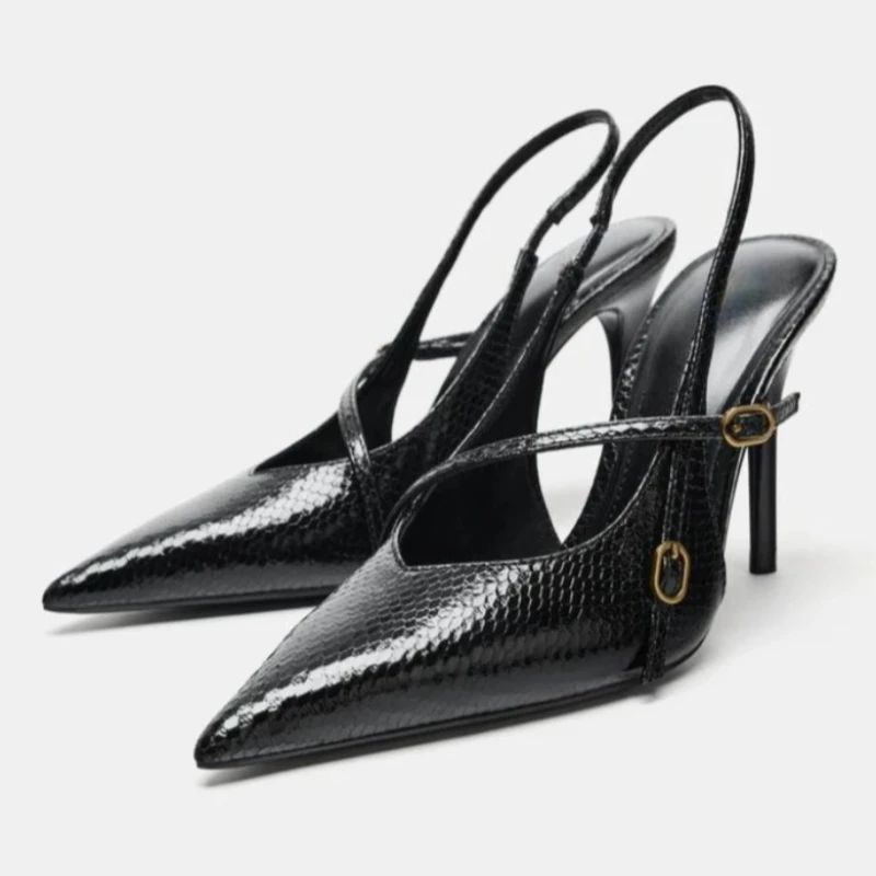 

Новинка, женские туфли-лодочки на высоком каблуке из текстурированной кожи, пикантные туфли-лодочки с острым носком и боковым ремешком с пряжкой, элегантные модельные туфли