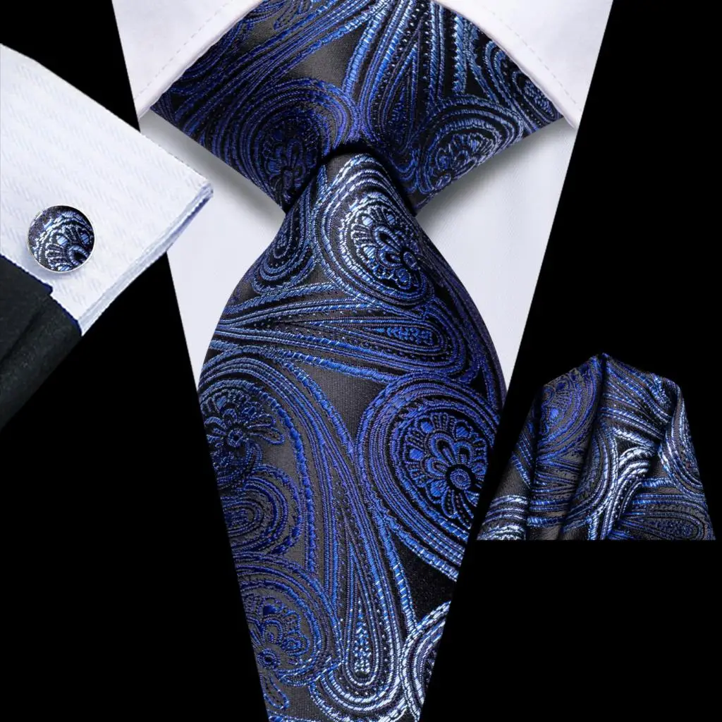 

Tie for Men Navy Blue Paisley 2023 New Fashion Brand Wedding Party Necktie Set Handky Cufflinks Gift Wholesale Hi-Tie Designer