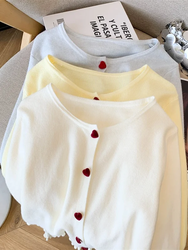 Soft Knitted Button-Up Sleeveless Sweater Women's Slim Fit round Neck Long Sleeve Autumn Winter Fashion Gentle Style Bell Sleeve view 3