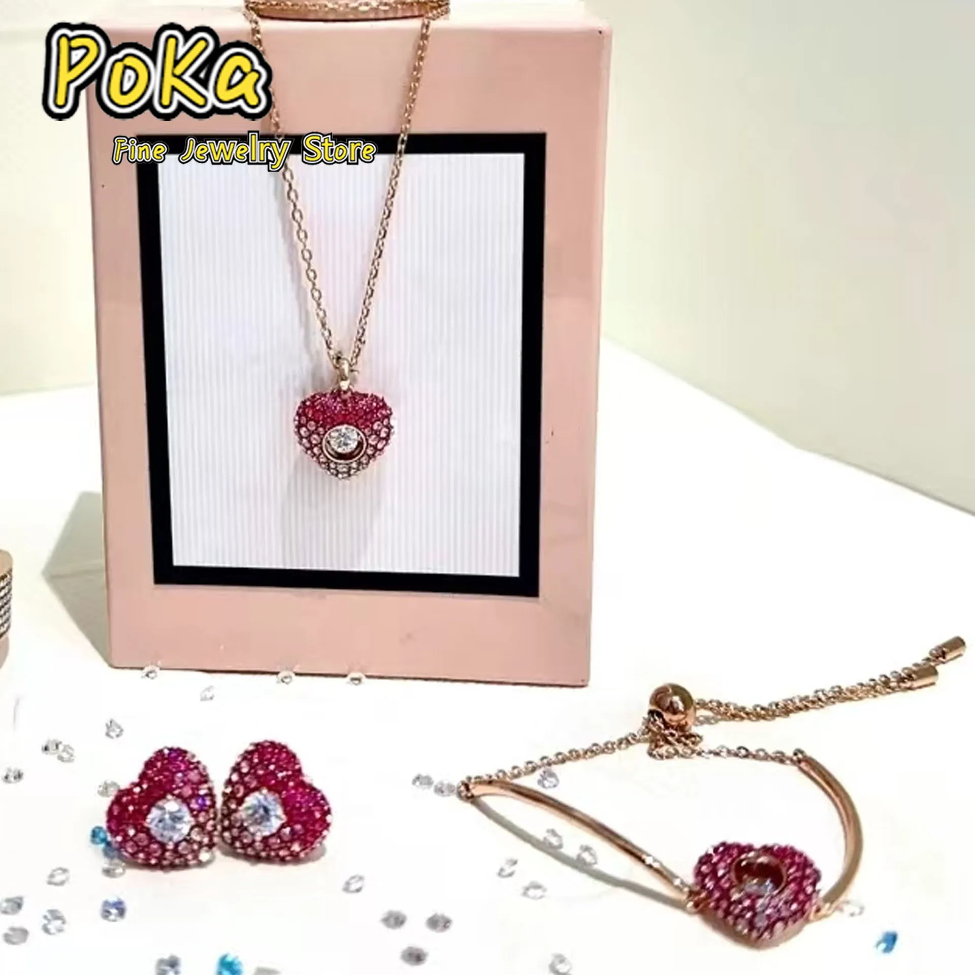 High Quality Jewelry Heart Pink Y Shape Love Necklace New Trend Hot Sale Blue Sales Heart Red Fire Heart Charging Gift for Women