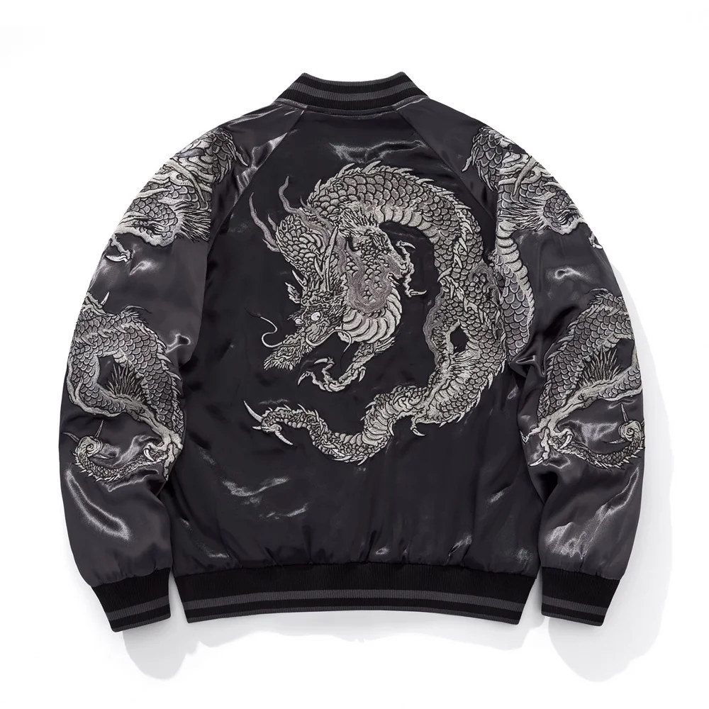 

Vintage Japanese Jacket Men - Dragon Embroidery Souvenir Bomber Streetwear Urban Fashion Coat