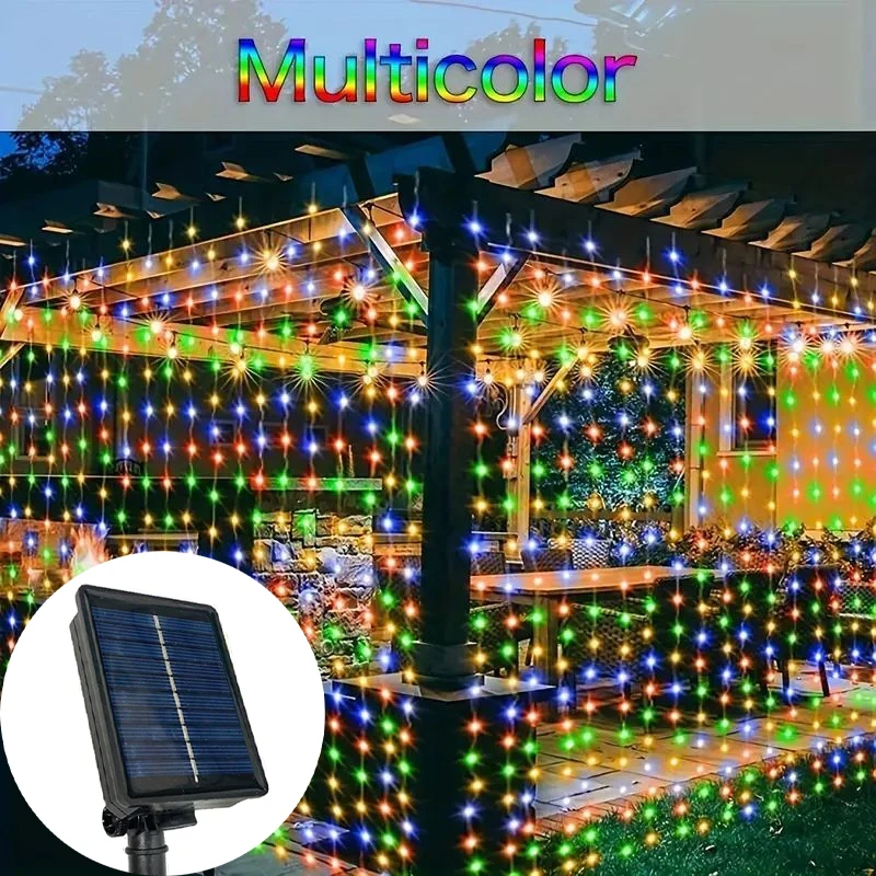 1pc Solar Curtain String Lights LED Fairy Lights 8 Mode Holiday Garland Lamp Outdoor Yard Christmas Wedding Decor String Lights