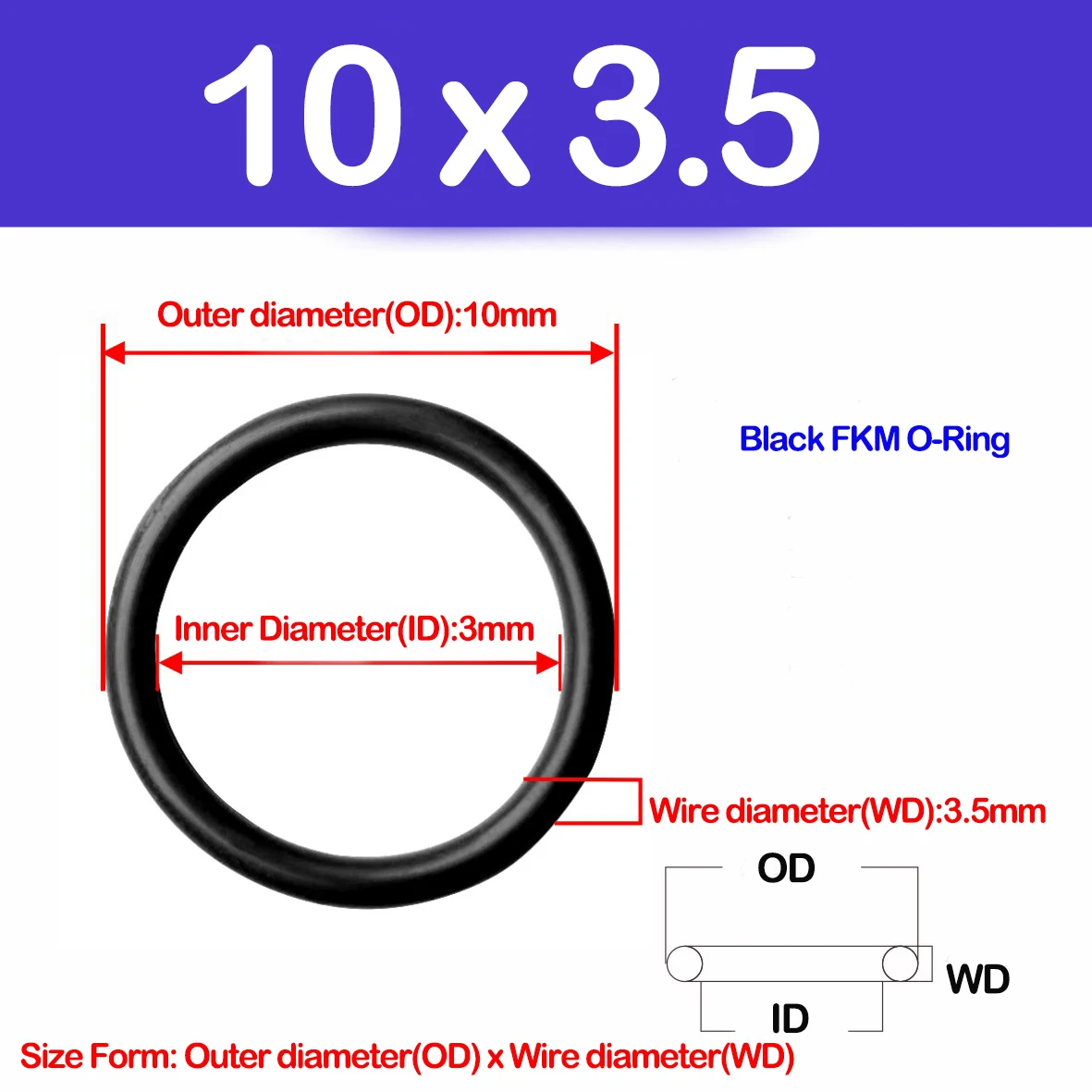 CS 3.5mm,Black FKM O Ring Seal,High temperature and Corrosion Resistance ,Fluorine Rubber O-Rings Outer diameter 10-1000mm