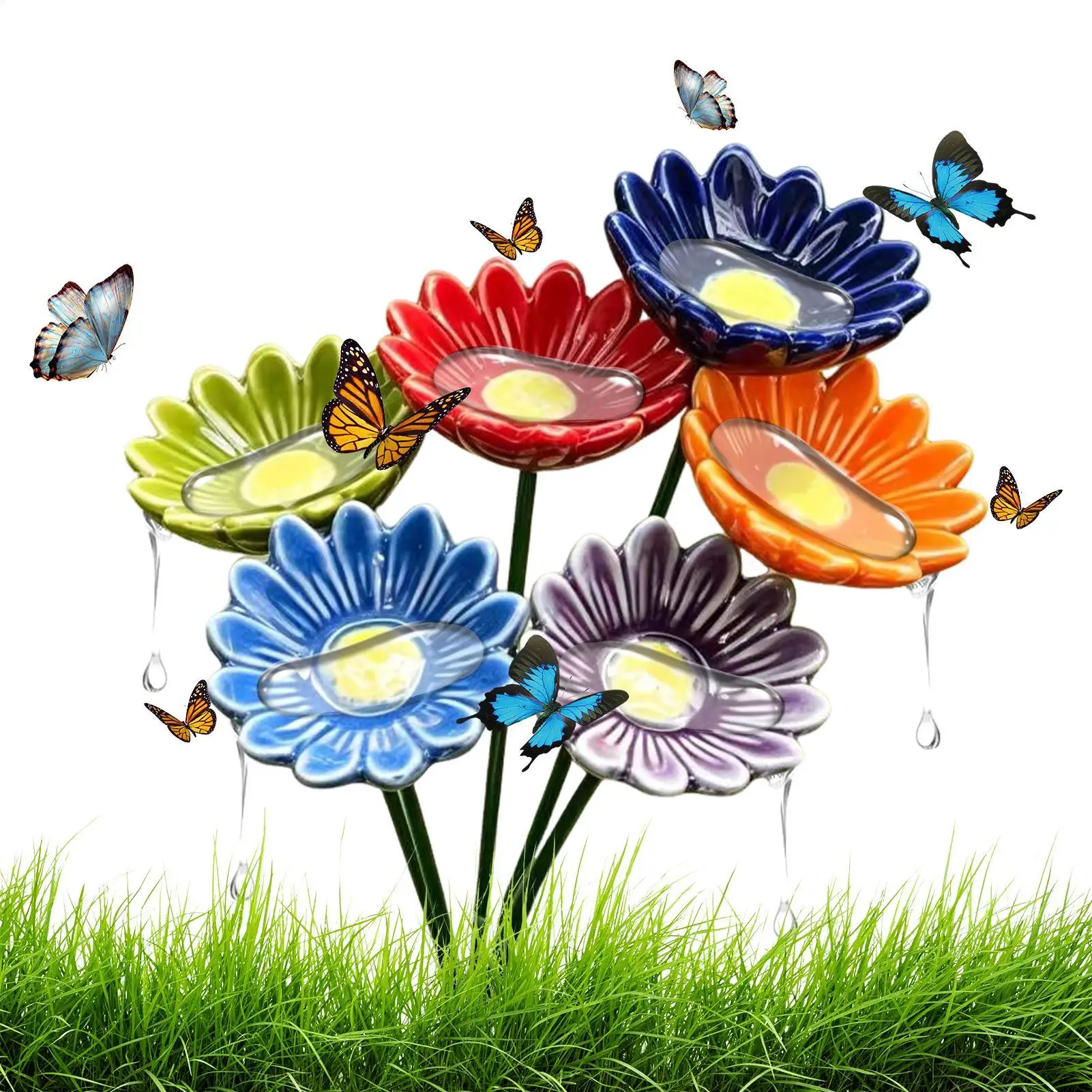Mini Ceramic Bee Watering Station 6-Flower Shaped Bird Bath Bee Waterer Dispenser For Bird Butterfly Drinking Yard Patio Lawn view 2