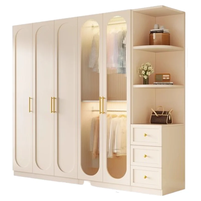 Armario de Almacenamiento, Armario de Madera Maciza de Lujo, Armario con Vitrina, Armario de Ropa, Muebles para Dormitorio