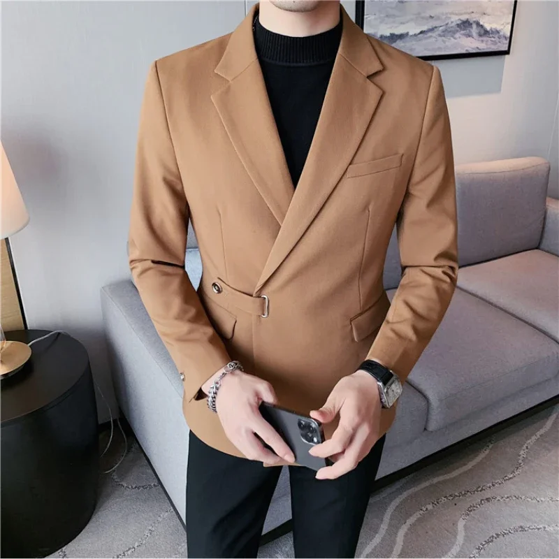 

Fashion Personality Design Men Blazers Slim Fit Casual Business Suit Jackets Solid Color Wedding Social Party Banquet Jacket