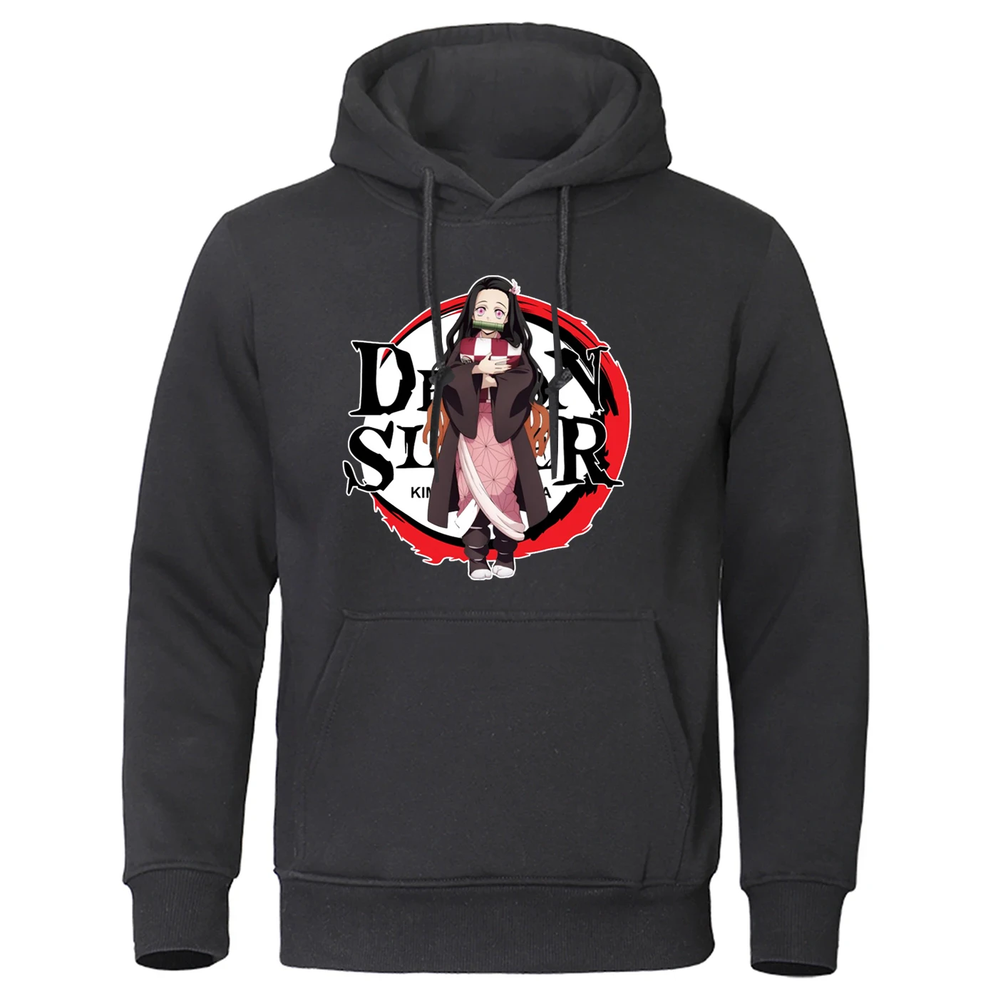 Sudadera con Capucha para Hombre, Primavera-Otoño 2026, Cómoda, de Color Sólido, con Estampado del Logo de Nezuko de Demon Slayer, Estilo Moderno