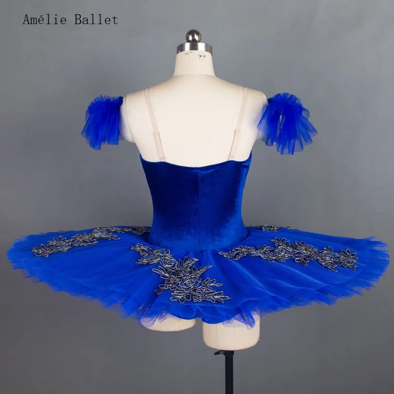 Tutu de ballet pré-professionnel en velours bleu royal pour filles et femmes, costume de danse ballerine, robe de performance pansement, BLL024