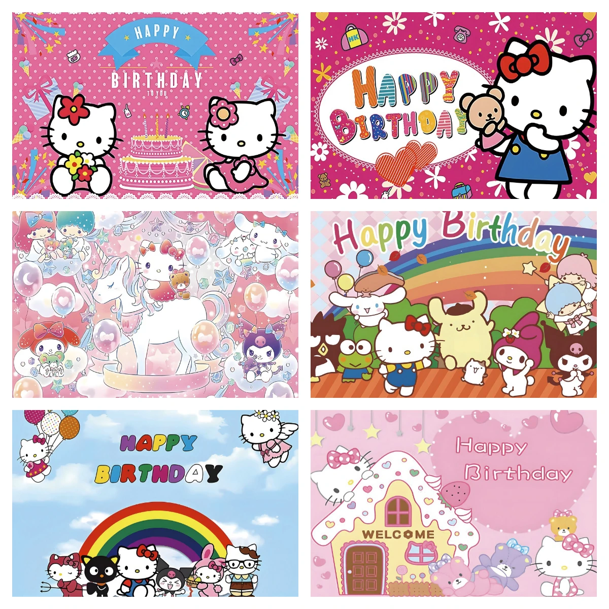 Hello Kitty Melody Background Photography Baby Shower Photo Backdrop Birthday Party Decoration Props Supplies Studio Celebrate