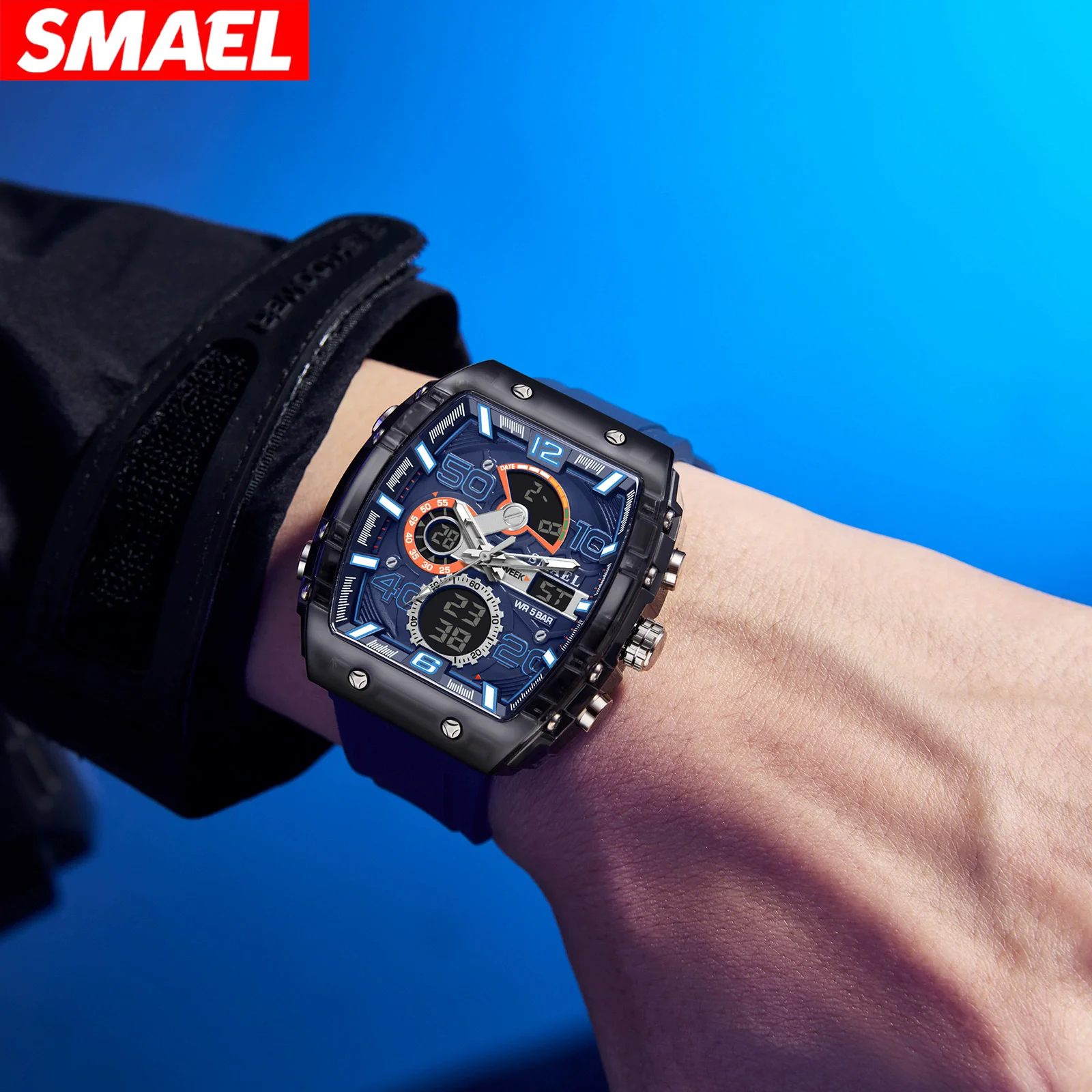 SMAEL 8109 กีฬา Casual นาฬิกาควอทซ์อิเล็กทรอนิกส์มัลติฟังก์ชั่นกันน้ํา Dual Display นาฬิกาปลุกนาฬิกาส่องสว่างสําหรับ Man