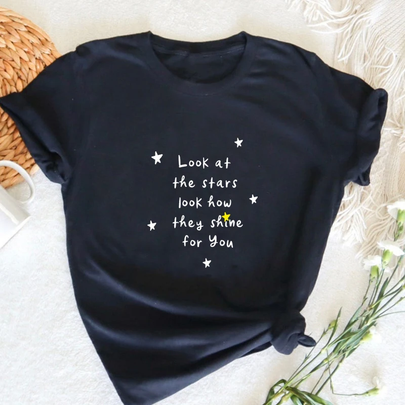 Yellow Look At The Star fashion Song T Shirt Women Rock Music of The Spheres 2022 World Tour Tshirt Streetwear Tees