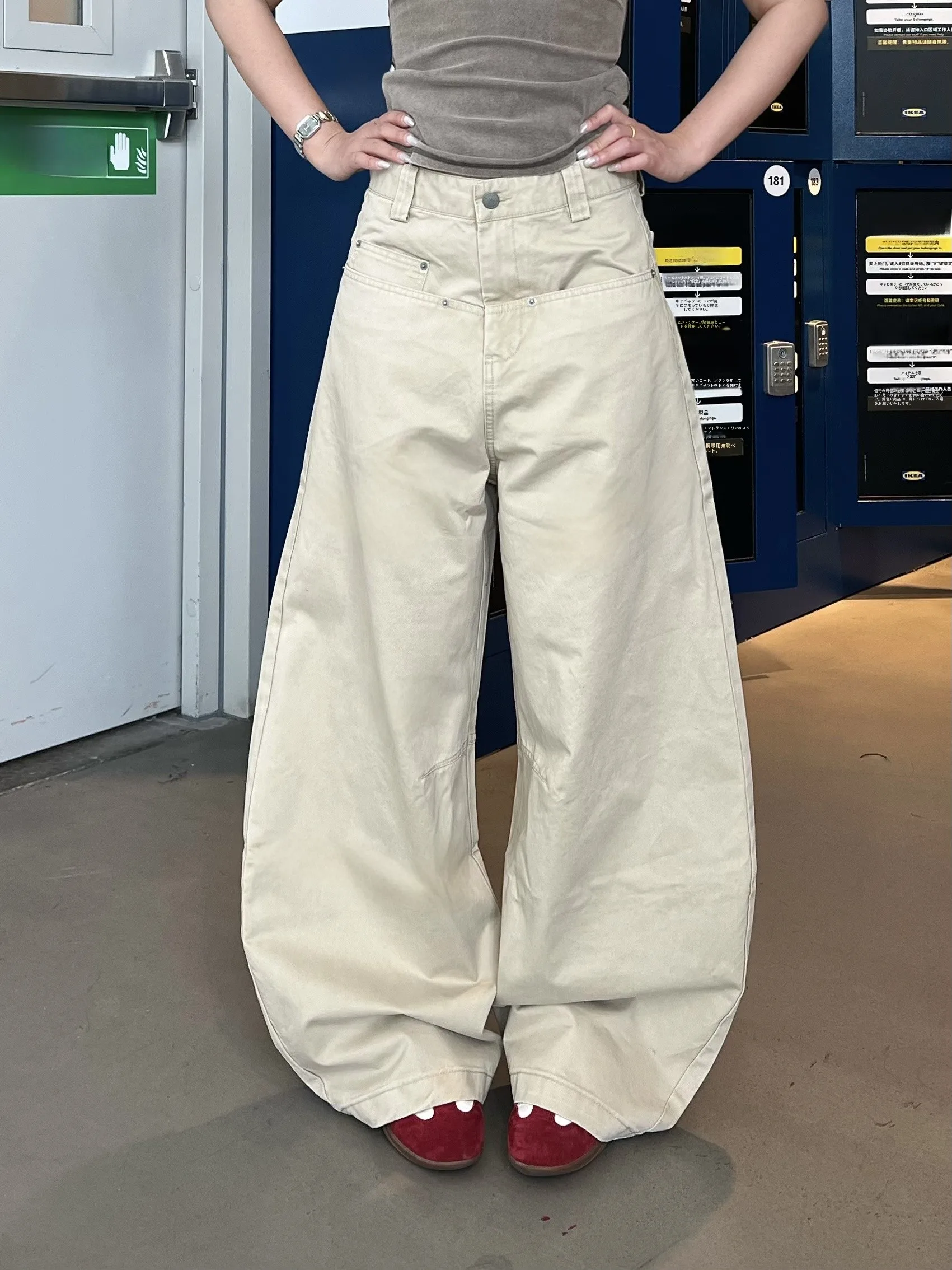 

Retro American Washed Men's And Women's Loose Wide Leg A-Line Work Trousers Casual Long Pants Comfortable Breathable Natural ...