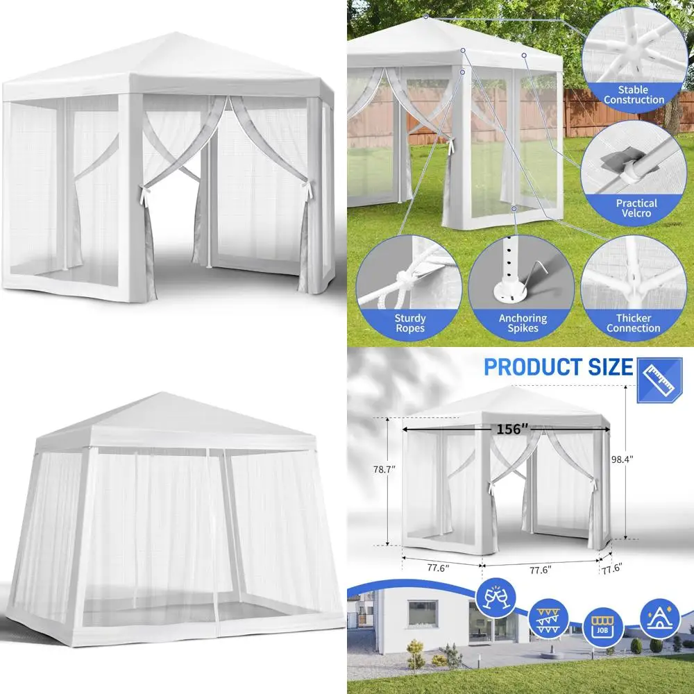 

13-Foot Square Mesh Party Tent for Outdoor Events, Commercial-Grade Gazebo with Waterproof and Easy Setup Features for Sun Prote