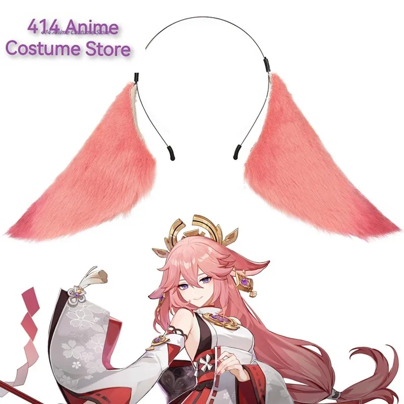 Genshin Yae Miko Impact Headband Cosplay Plush Fox Ears Hairpin Headwear Lolita Halloween Party Game Costumes Hair Accessories