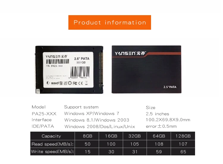 KingSpec PATA SSD IDE 8GB 16GB 32GB 128GB 256GB MLC 44Pin Flash