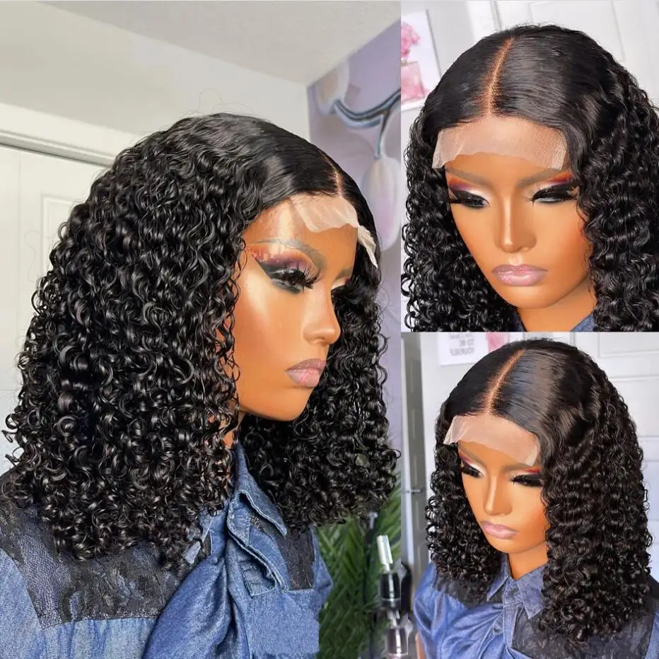 

Short Bob Natrual 180 Density 16inches Black Glueless Kinky Curly Lace Front Wigs For Women Baby Hair Heat Resistant Preplucked