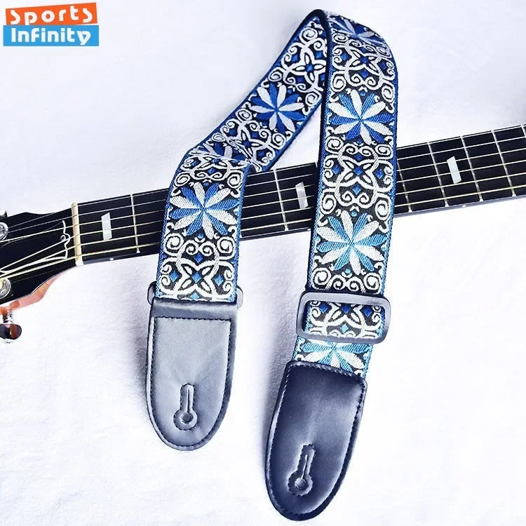 Handmade Embroidery Universal Guitar Strap Belt Printed Acoustic Electric Guitar Strap Widened Wooden Guitar Shoulder Strap Bass