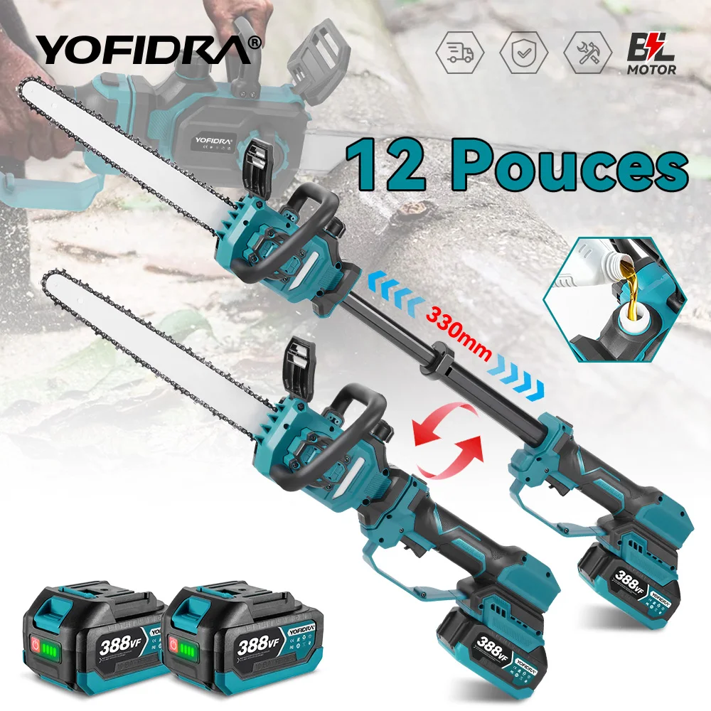 YOFIDRA 7000W 12 pouces tronçonneuse sans brosse extensible scies à chaîne de taille à main outils de coupe du bois de jardin pour broche de batterie Makita