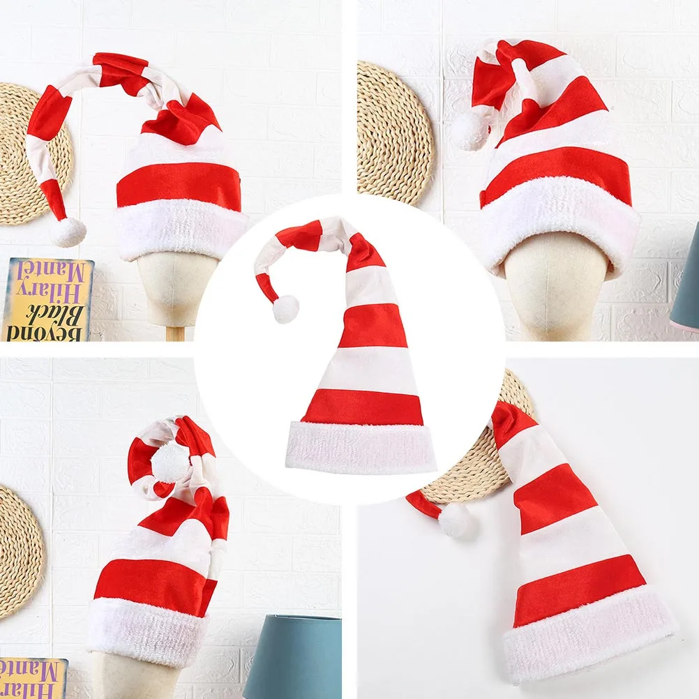 

1 pc White Xmas Striped Christmas Hat Santa Costume Party Accessory Warm Creative Xmas Holiday Decorative Hat