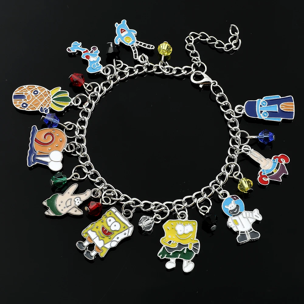 Anime SpongeBob SquarePants Charms Bracelet Cute Cartoon Figure Patrick Star Captain Eugene Pendant Hand Accessories For Girls