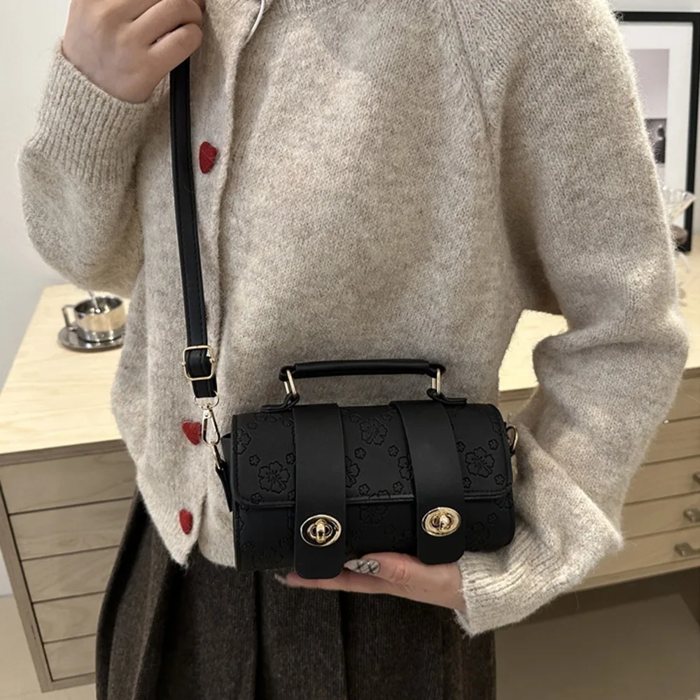 

Vintage Leather Croossbody Boston Bag French Style Sakura Single Shoulder Bag Solid Color Messenger Bag Pillow Handbag Shopping