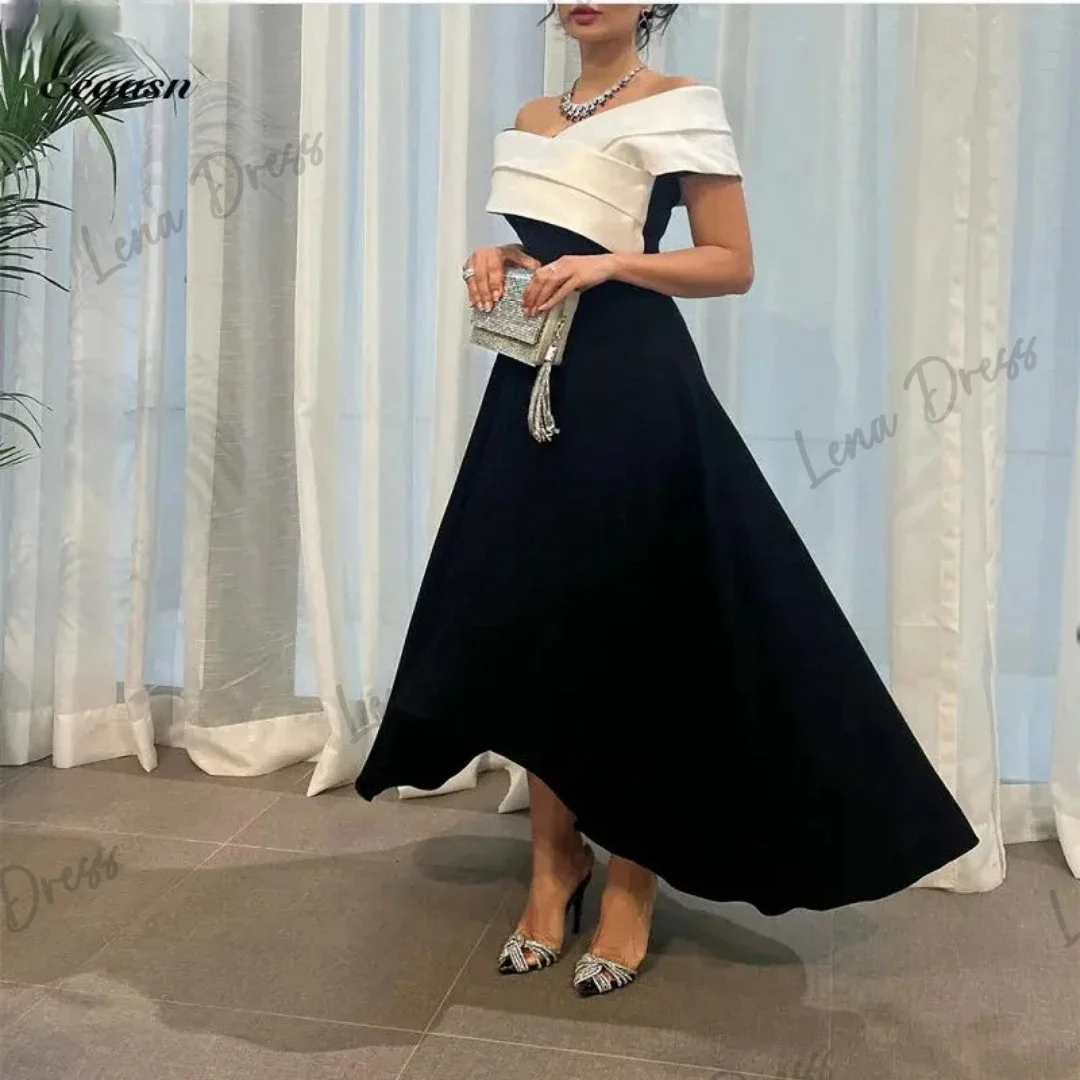 

Lena-Black and white satin evening dress 2024 elegant high and low ball dress formal occasion evening dress