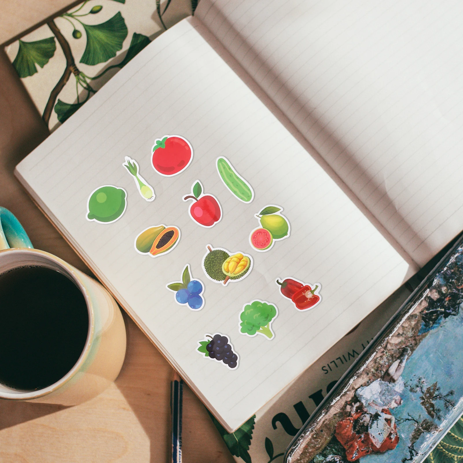 50 Pcs Cartoon Fruit Vegetable Stickers Kids Paper Fridge Apple Vegetable Decor Nutrition Educational Safe Material