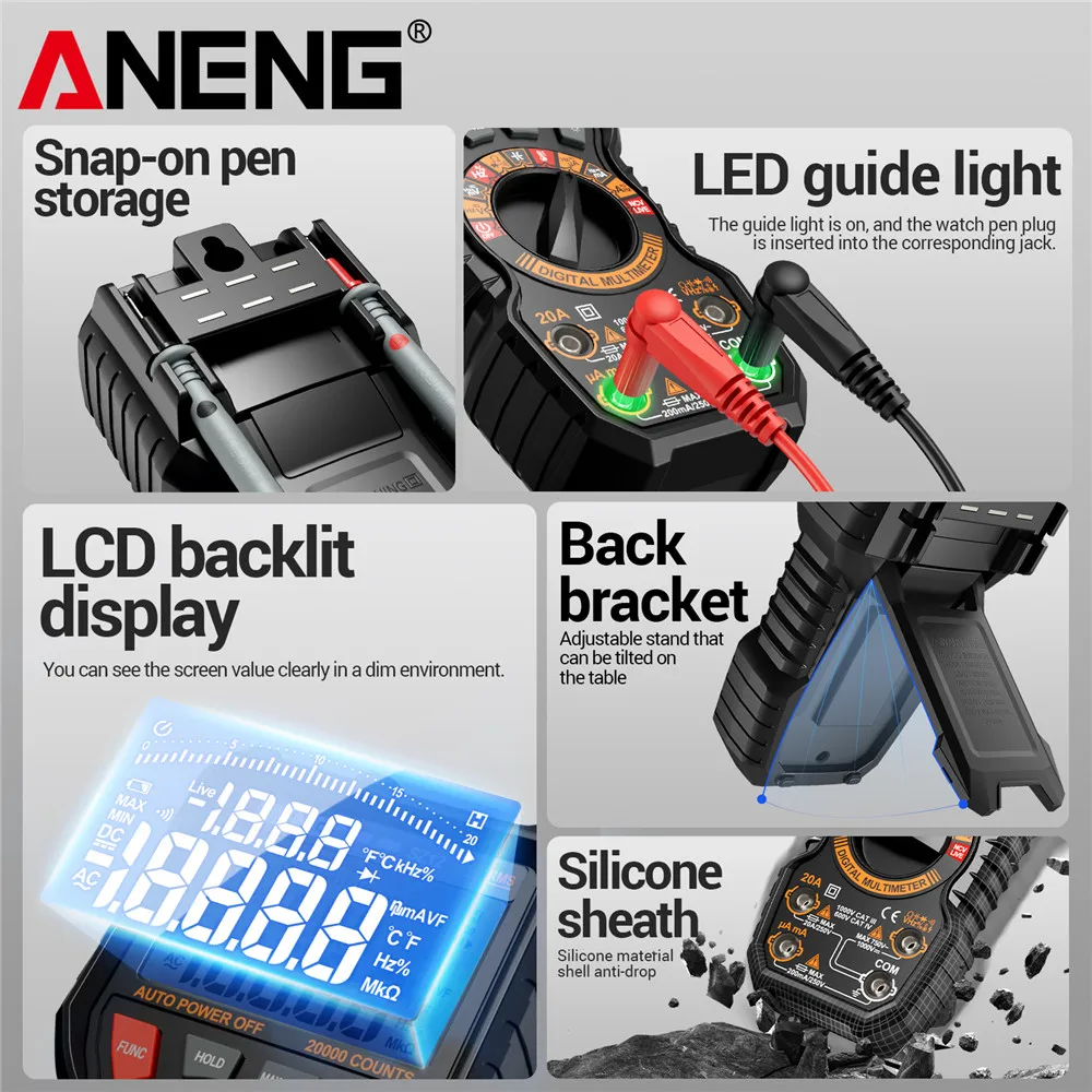 

ANENG new multi range anti-burn multimeter SZ12 Magnetic Hanging Wall-Mounted High Voltage 750V 20000 Counts large capacitance