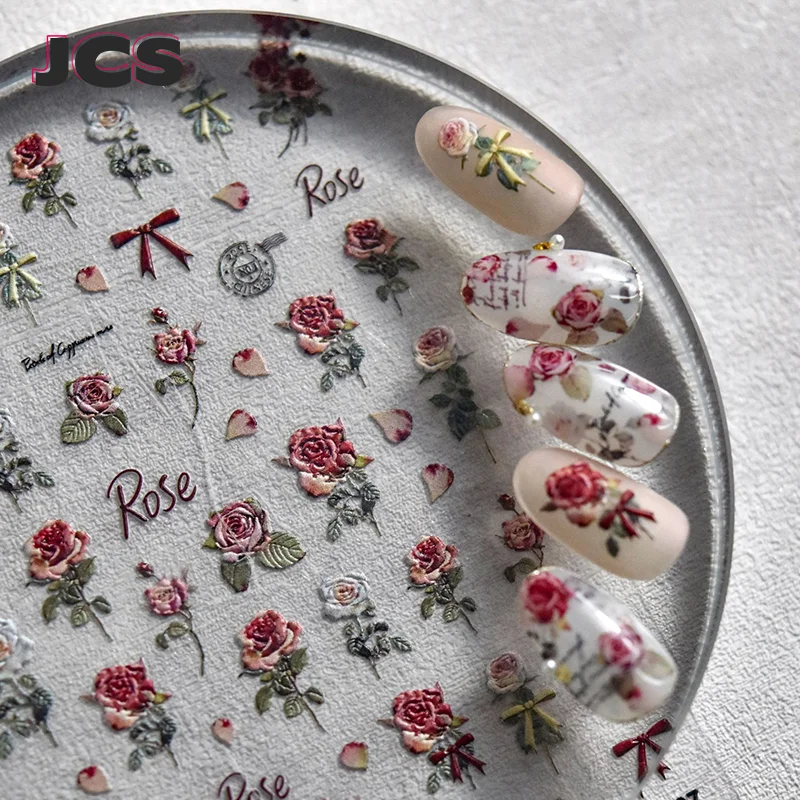 

1 лист, наклейки для ногтей с розой, лазерные роскошные цветочные наклейки для дизайна ногтей, самоклеящиеся наклейки с розами, украшения для ногтей, аксессуары для салона «сделай сам»