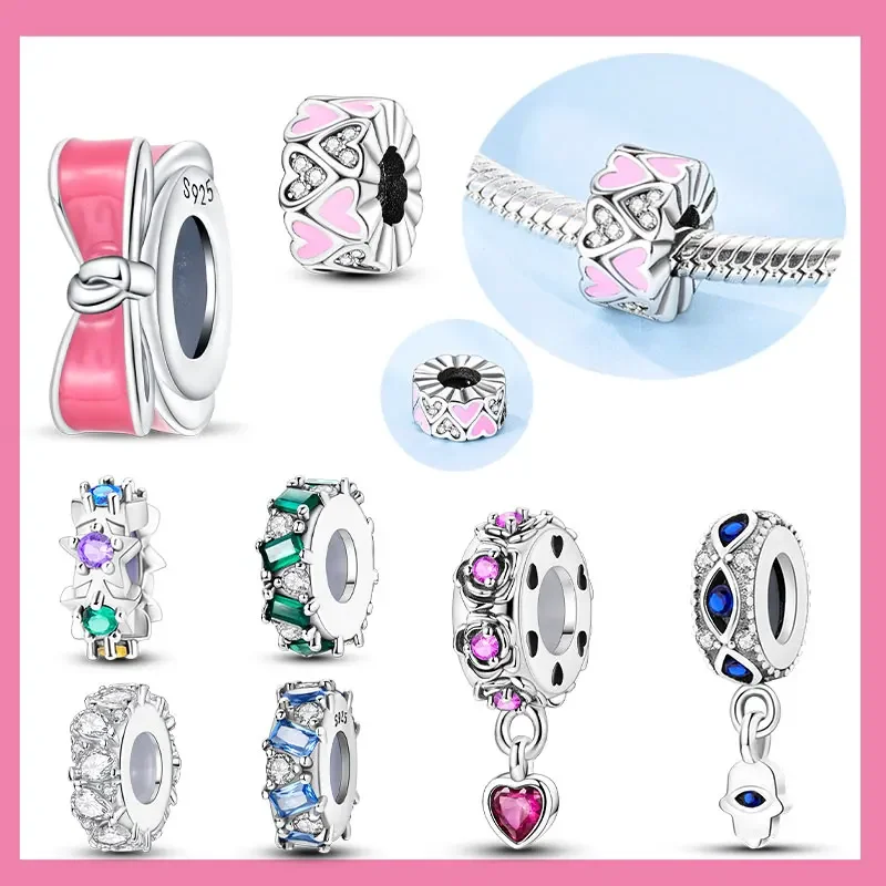 

Подвески из стерлингового серебра 925 пробы, красочные циркониевые звезды, розовый бант, подвески-разделители, бусины, подходят для оригинального браслета, сделай сам, женские ювелирные изделия, подарки