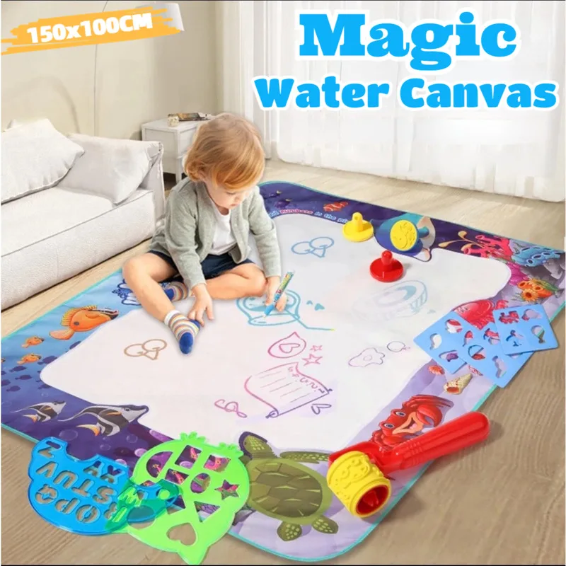 150x100CM Magic Water Drawing Mat Coloring Doodle With Reusable Magic Pens Montessori Painting Board Educational Toys Kids Gifts