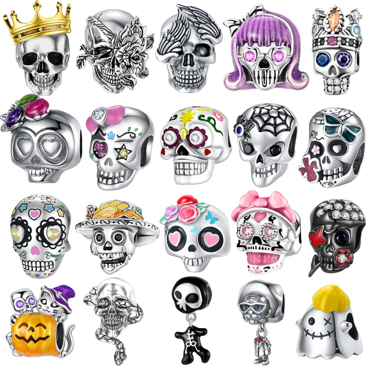 

Original 925 Sterling Silver Halloween Witch Skull Pumpkin Ghost Charms Beads for Pandora DIY Bracelet Women Jewellery Gift