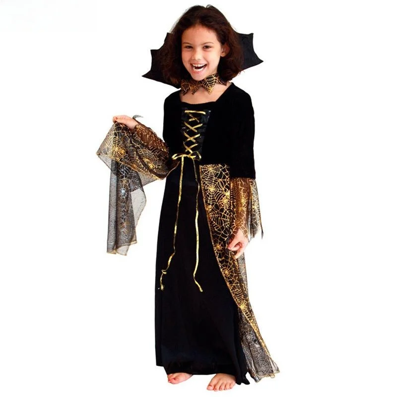 تنورة طويلة مرقعة من Loween Par للأطفال الساحرة Dr Gold Spider Web Me، ملابس نسائية تقليدية من Hanfu #3