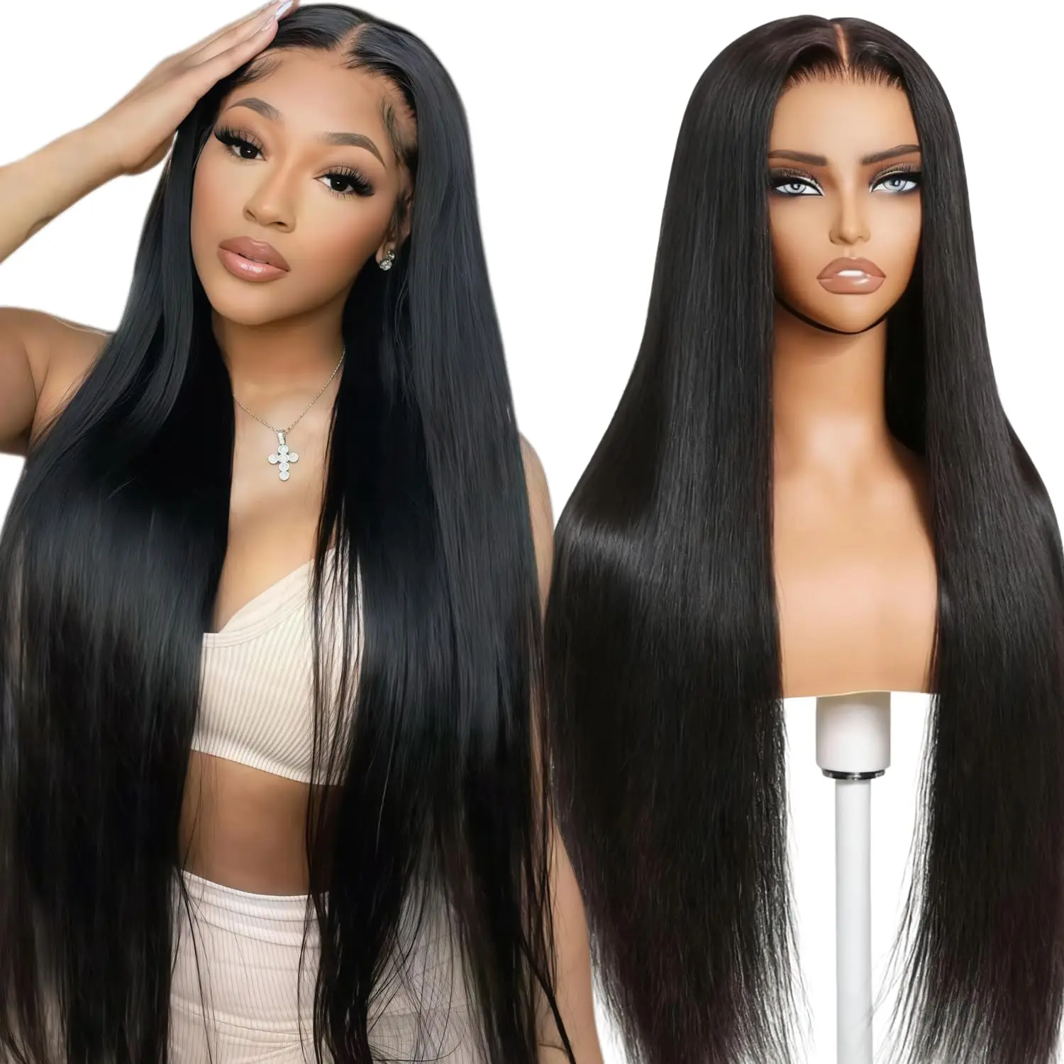 28 Inch Human Hair Lace Front Wig Bone Straight Style HD Invisible Lace 180 Density Baby Hair Bleached Knots Wig For Black Women Daily Look