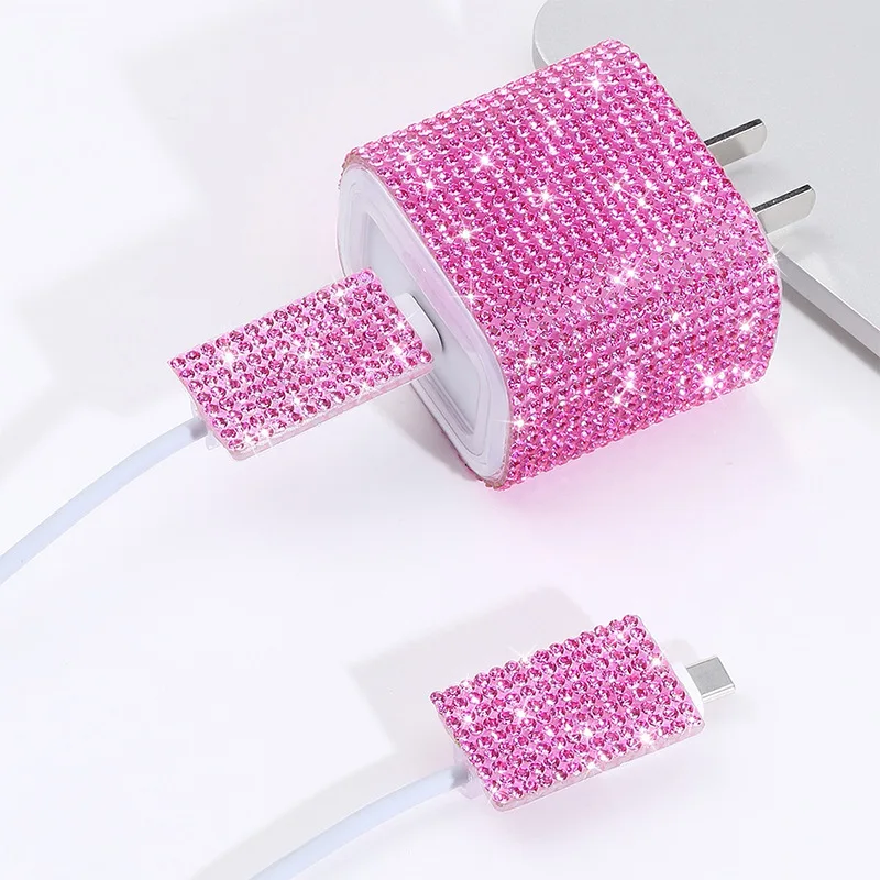 3pcs Set Luxury Diamond Set Charger Cover For IPhone 18W-20W Sparkle Clear Charge Protection Cover Charger Sleeve Accessories