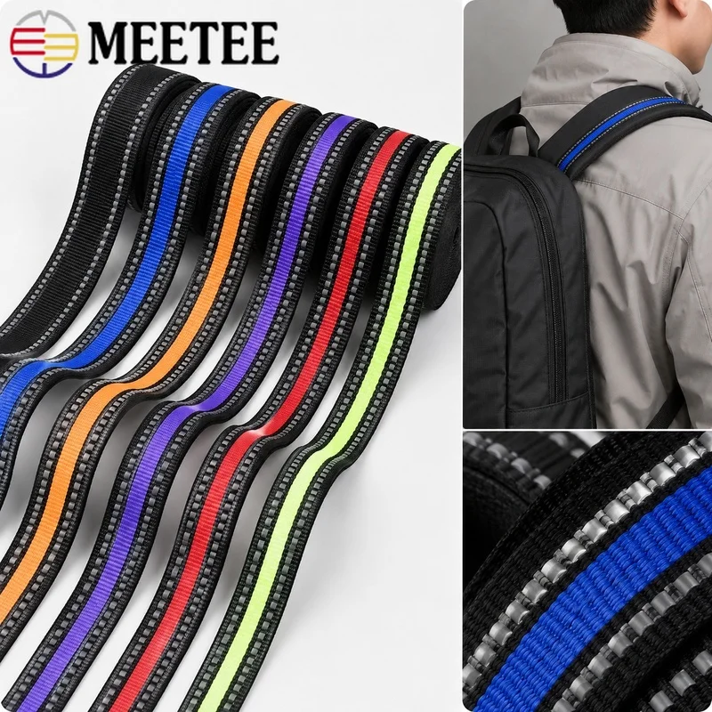10/20M 15/20/25mm Reflective Webbing Strap Polyester Ribbon for Backpack Shoulder Bag Pet Collar Leash Luggage Sewing Supplies