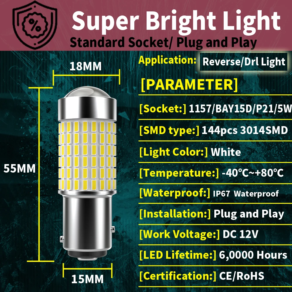 2Pcs 1157 P21/5W BAY15D 7528 Led Brake Lights Bulb Diode Tail Lamp 12v For Peugeot 206 CC 308 SW 3008 107 106 407 306 406 EXPERT