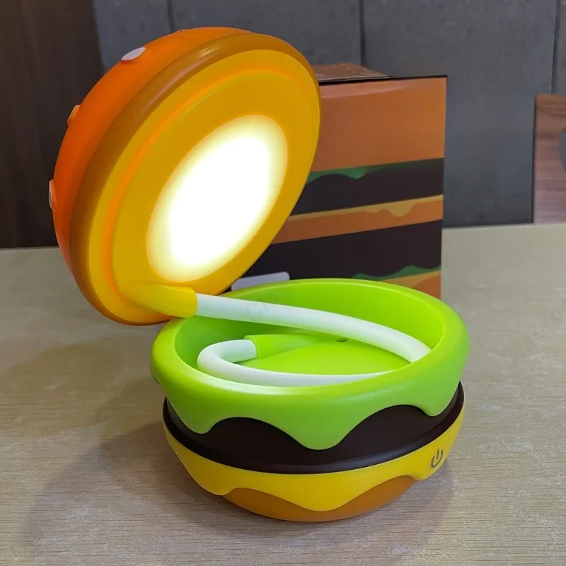 Hamburger Nightlight with Storage Learning Desk Lamp Bracket Bending and Stretching Indoor Bedroom Study Decorative Lighting