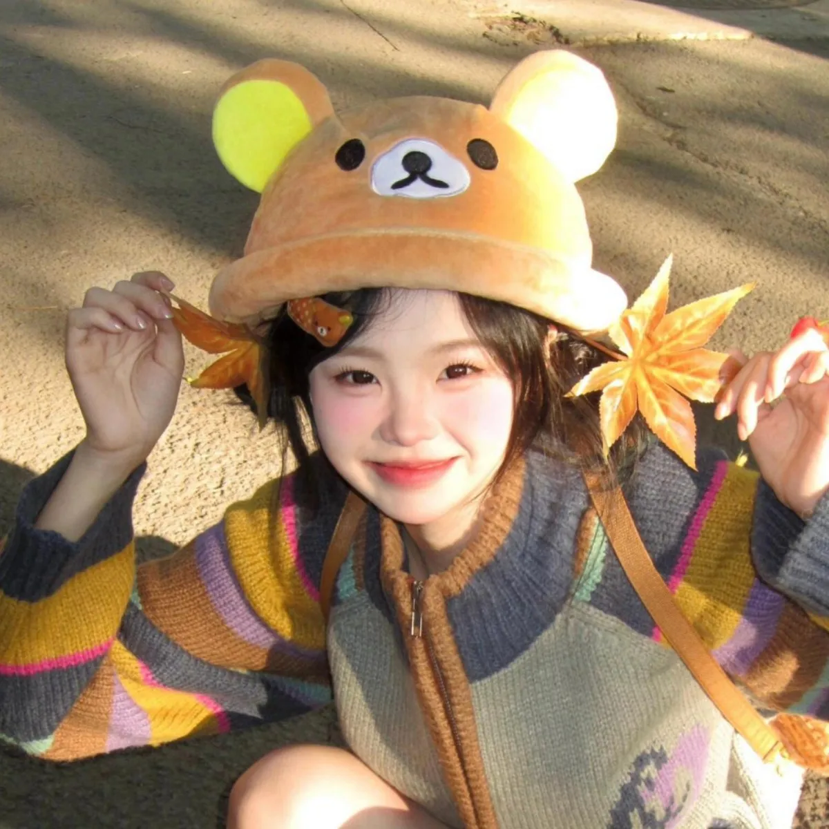 

Осенне-зимние теплые панамы, женские шапки с рисунком маленького бурого медведя, рыбацкая шапка, женская мягкая милая детская шапка с лицом, подарок для девочки