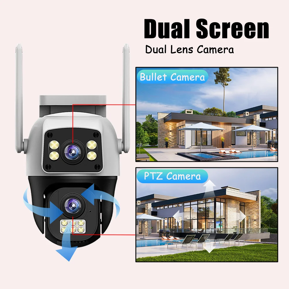 V380 Pro WiFi  Camera Outdoor Dual Lens Dual Screen Wireless Surveillance Human Detect Security Protection PTZ IP 4G Cameras