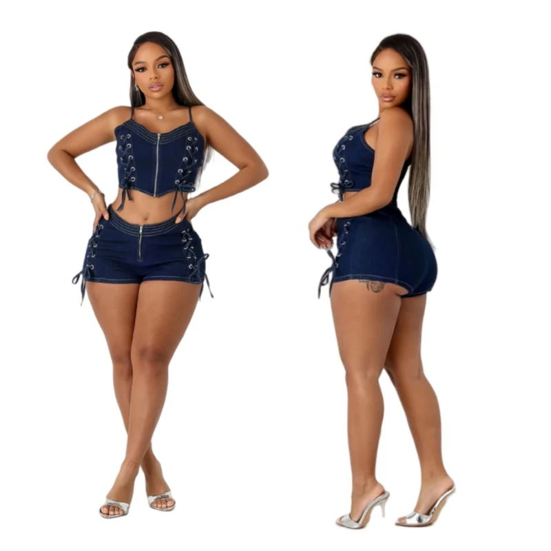 

Shorts Pant Set Women Two Piece Sets Halter Sleeveless Backless Tops Short Pants High Waist Y2k Streetwear Elegant Splice