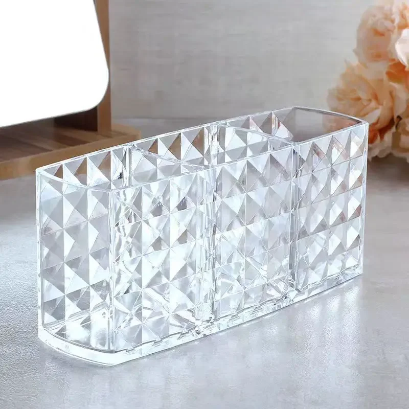 1pc Acrylic Diamond Pattern Makeup Brush Storage Box Lipstick Eyeshadow Cosmetics Storage Container Desktop Organization for Pen