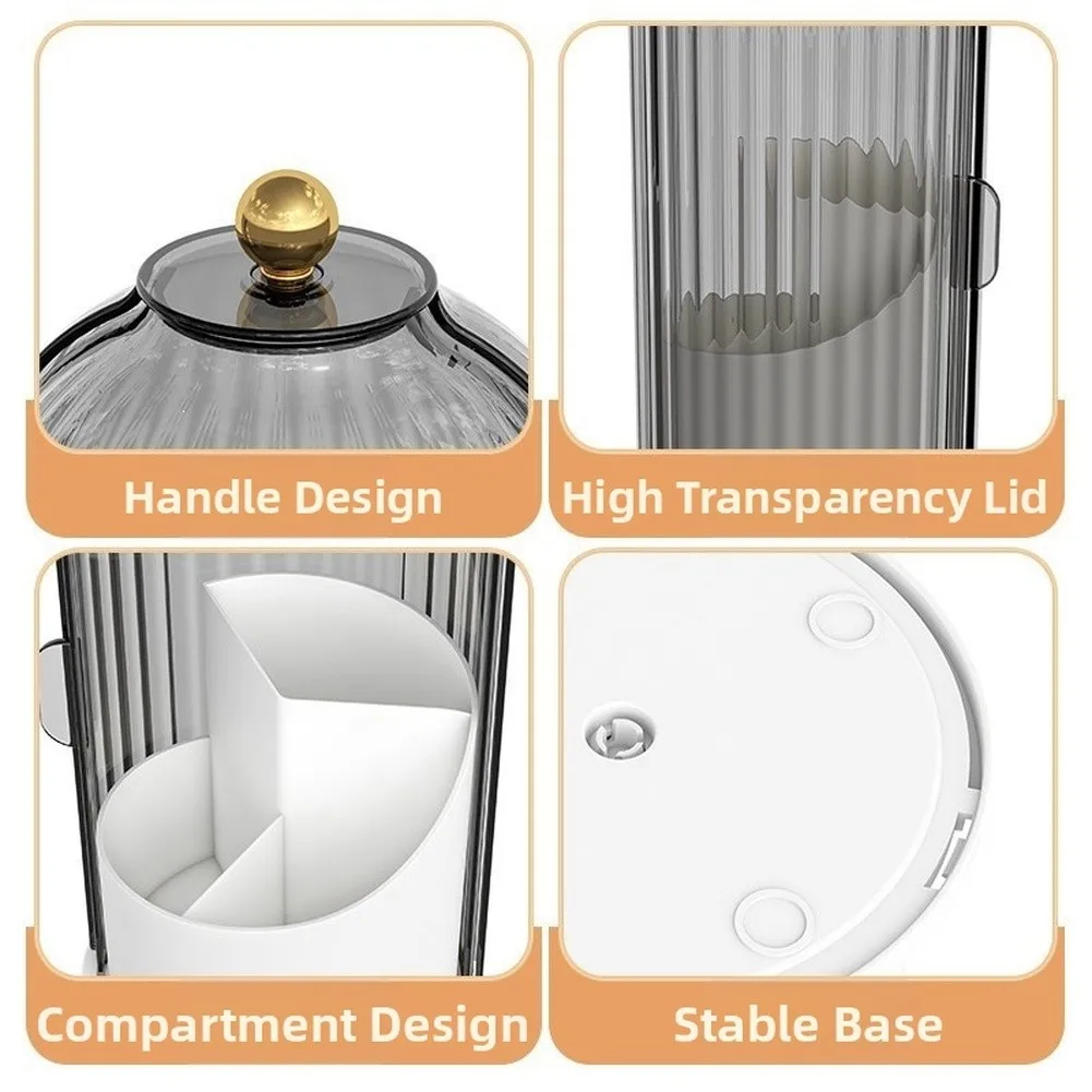 White Rotating Toothbrush Holder with Sealed Cover 3 Compartment Design for Toothbrush Toothpaste and Makeup Brushes
