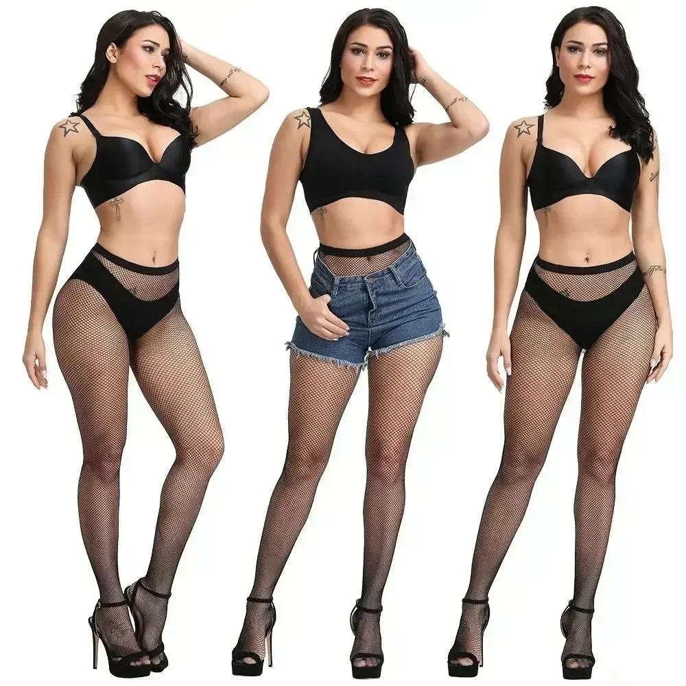 Plus Size Sexy Woman Hollow Out Fishnet Stockings Garter Belt Pantyhose